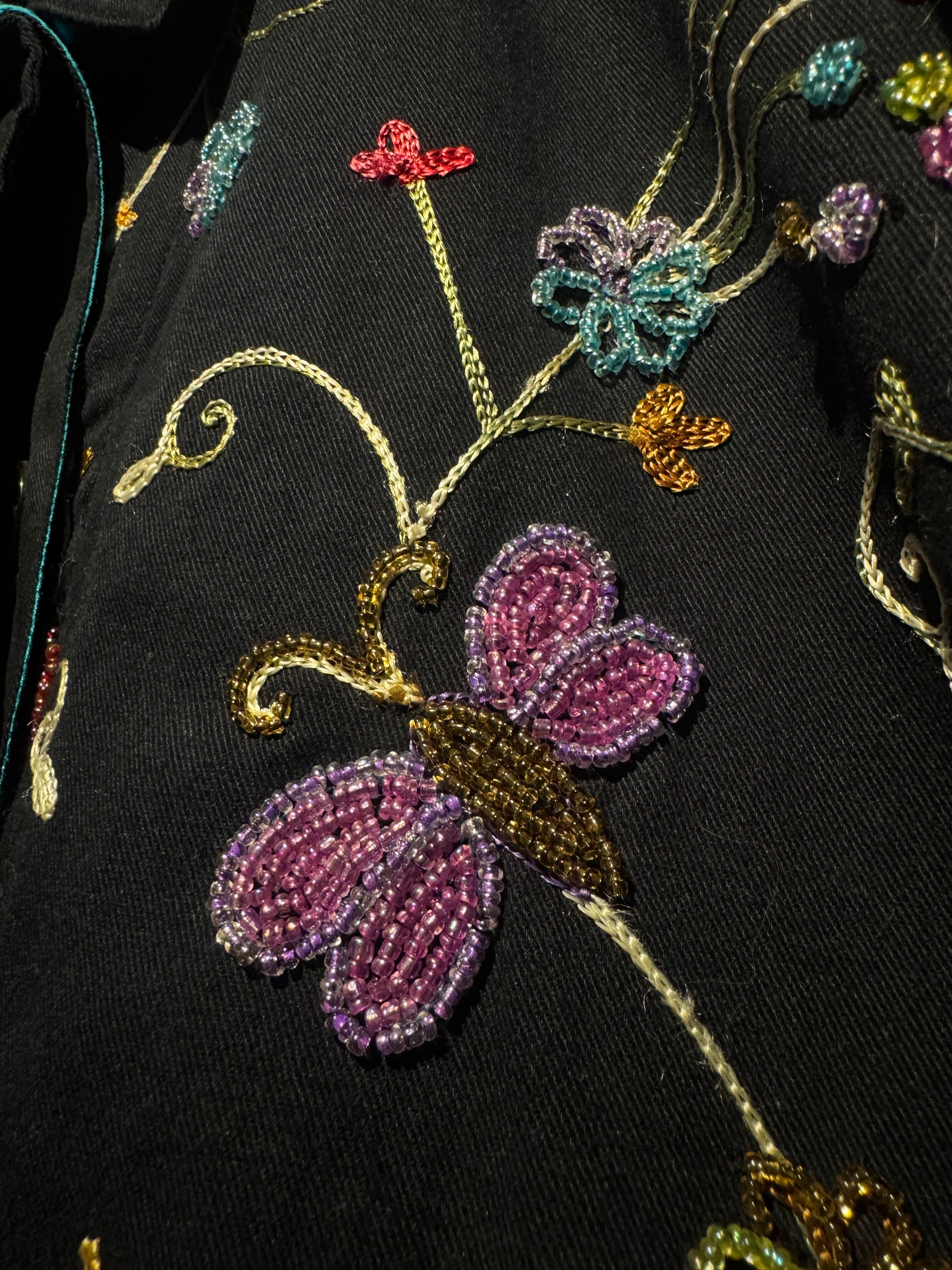 Caka】Bijou × Chain Stitch Flower Pattern Vintage Cotton Jacket