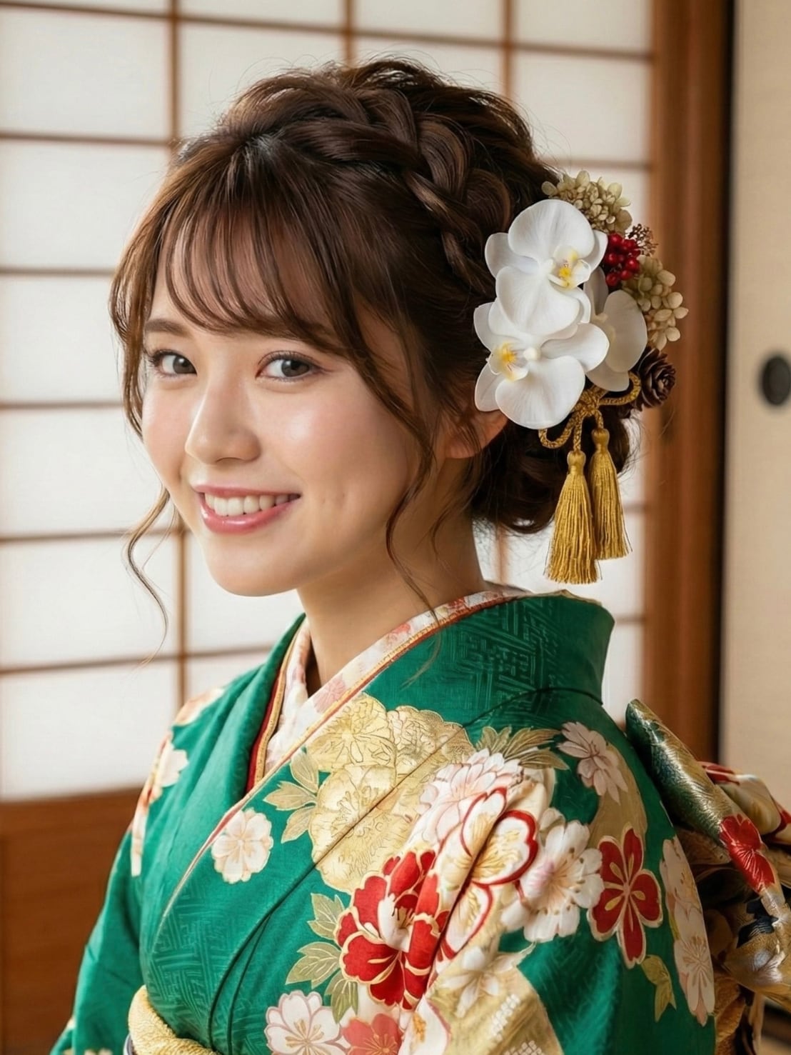 【凛とした胡蝶蘭髪飾り❤︎グリーン】振袖 成人式 ヘアドレス ヘアパーツ プリザーブドフラワー ドライフラワーフラワー k-0053