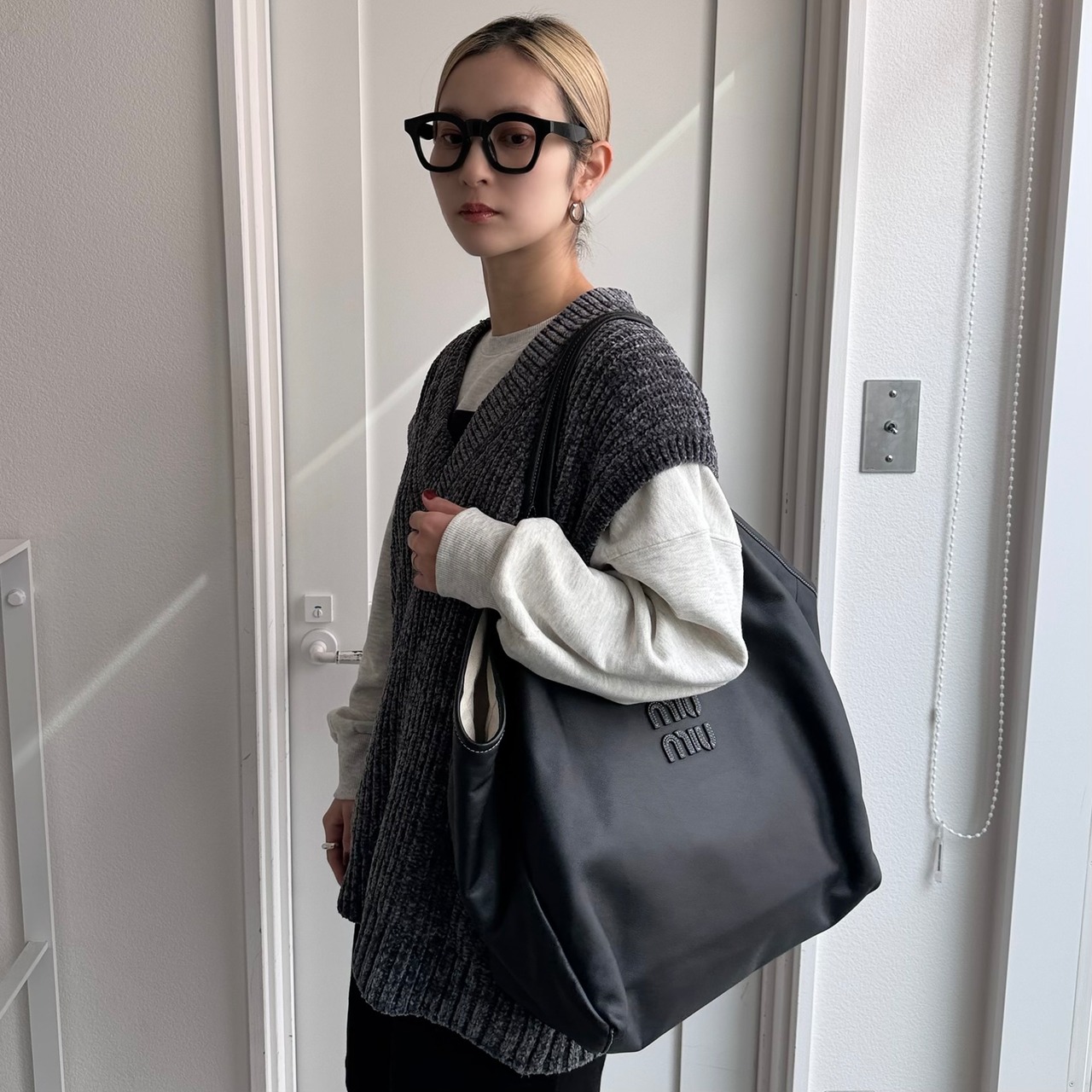 モールニットルーズvest/グレー