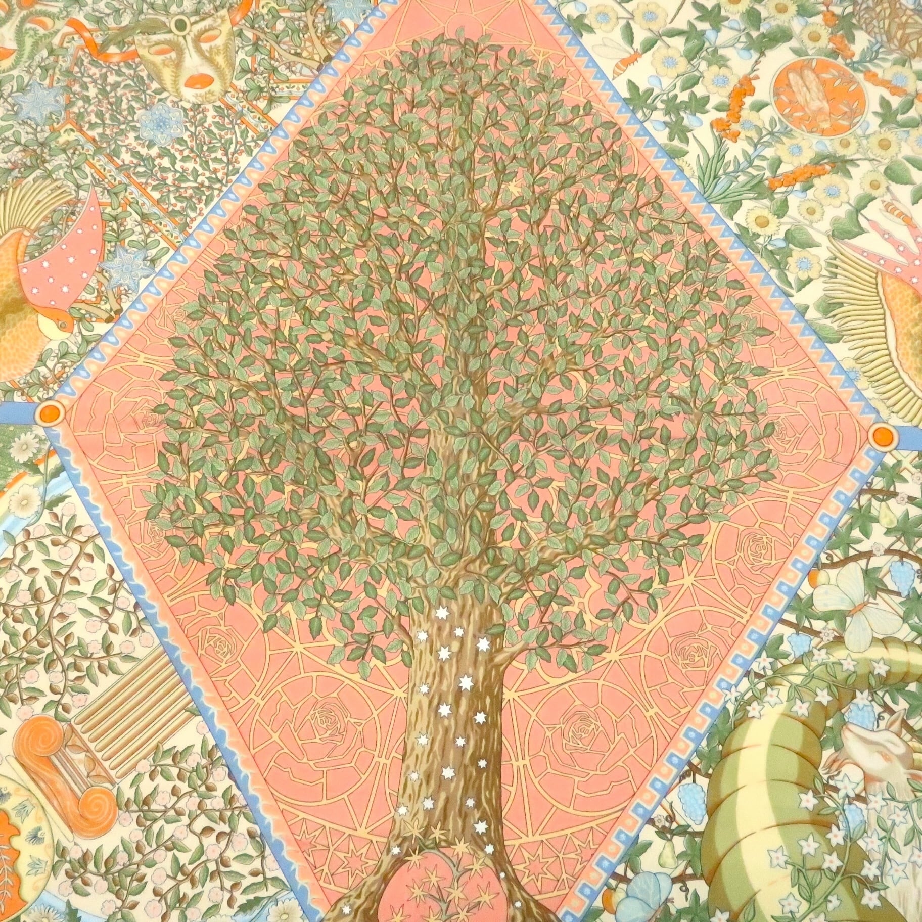 エルメス HERMES/スカーフ カレ90 世界の中心軸 Axis Mundi 植物 動物