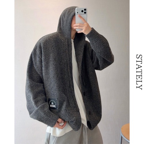 Thick Hooded Button Knit/2color_T146 画像