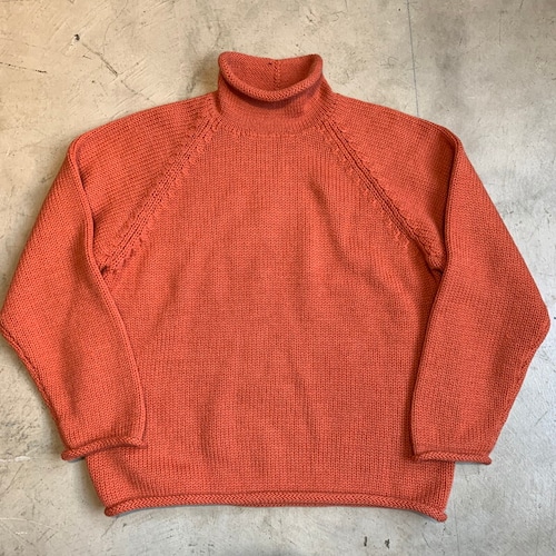 90's J.CREW ジェイクルー ロールネックウールセーター オレンジ 白タグ オールド ラグラン グッドレギュラー 美品 Sサイズ ゆったり 希少 ヴィンテージ BA-1362 RM1731H