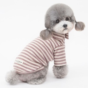 【PET】2色展開温かくて柔らかい生地ストライプ柄タートルネックインナーシャツ