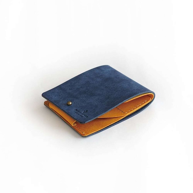 薄い 二つ折り財布【ブルー×イエロー】（受注生産品）ブランド メンズ レディース 鍵 コンパクト レザー 革 ハンドメイド 手縫い