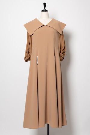 Pearl Open Collar Dress　LIGHT BEIGE