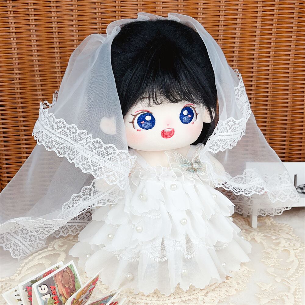 20cm ぬいぐるみ用 ホワイト 花嫁 ドレス＋ヴェール＋ブローチ 3点