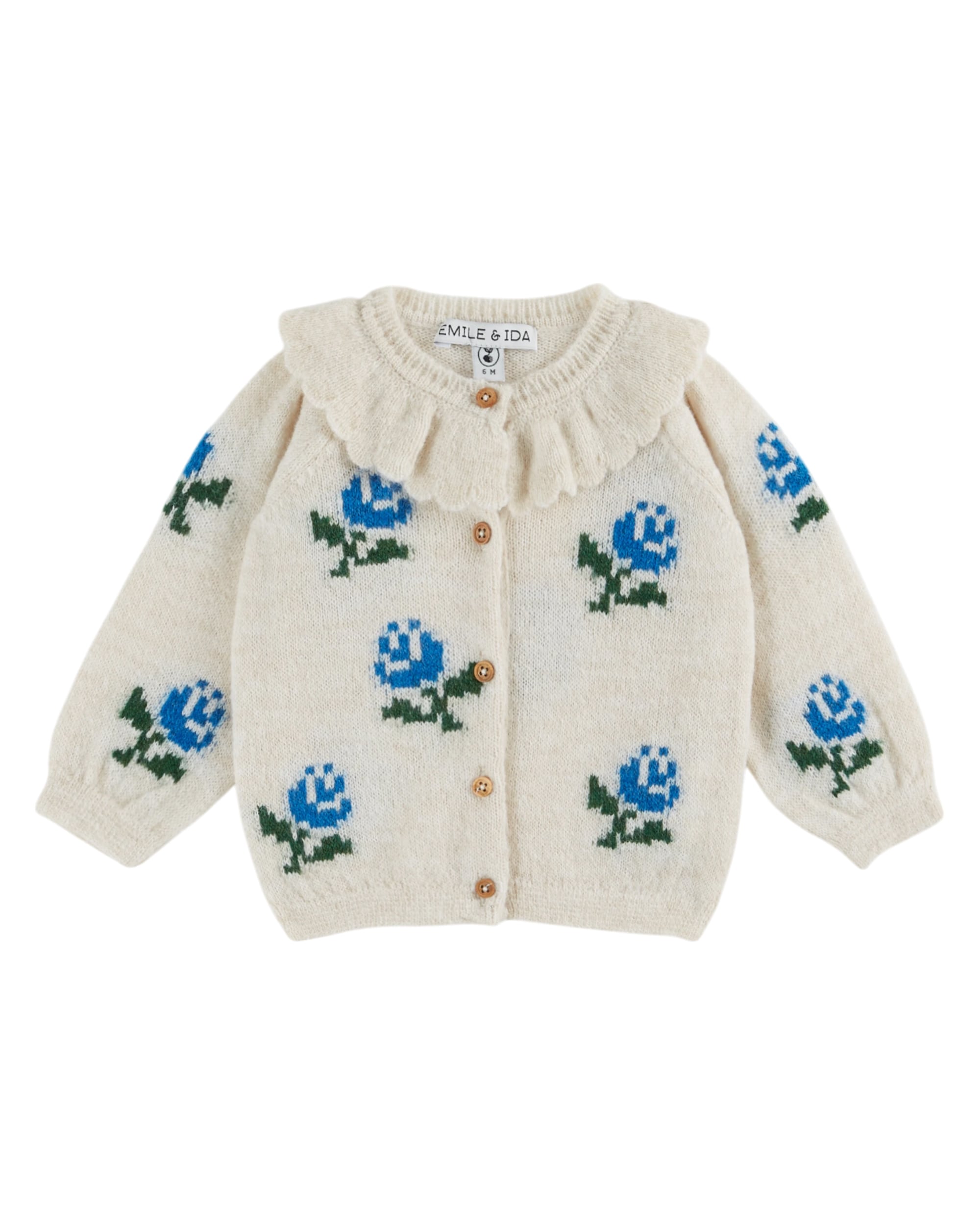 size 18m【Emile et Ida】Off white flowers ruffled collar cardigan