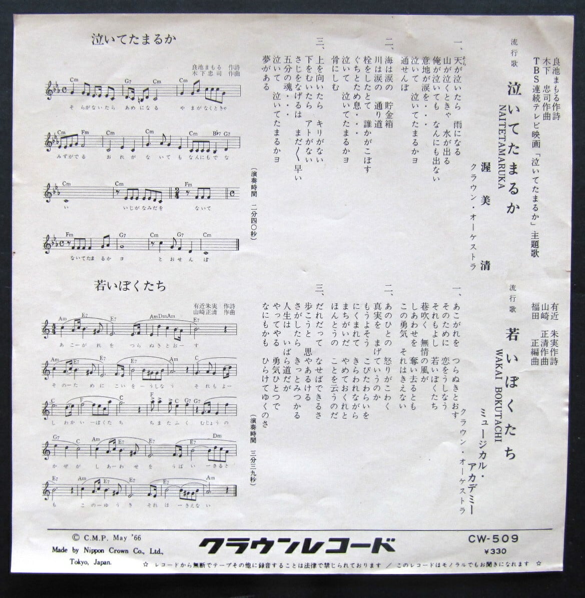'66【EP】泣いてたまるか / 渥美清 | 音盤窟レコード