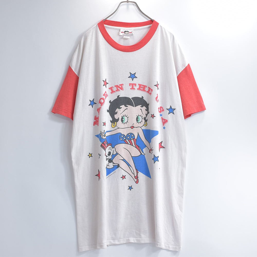 90s USA製 Betty Boop ベティーブープ リンガー キャラクター プリント
