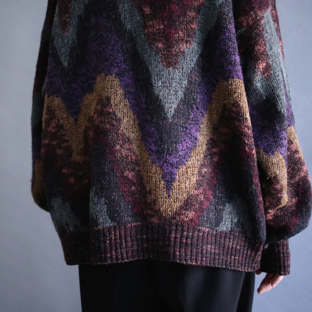 psychedelic art coloring pattern loose knit sweater