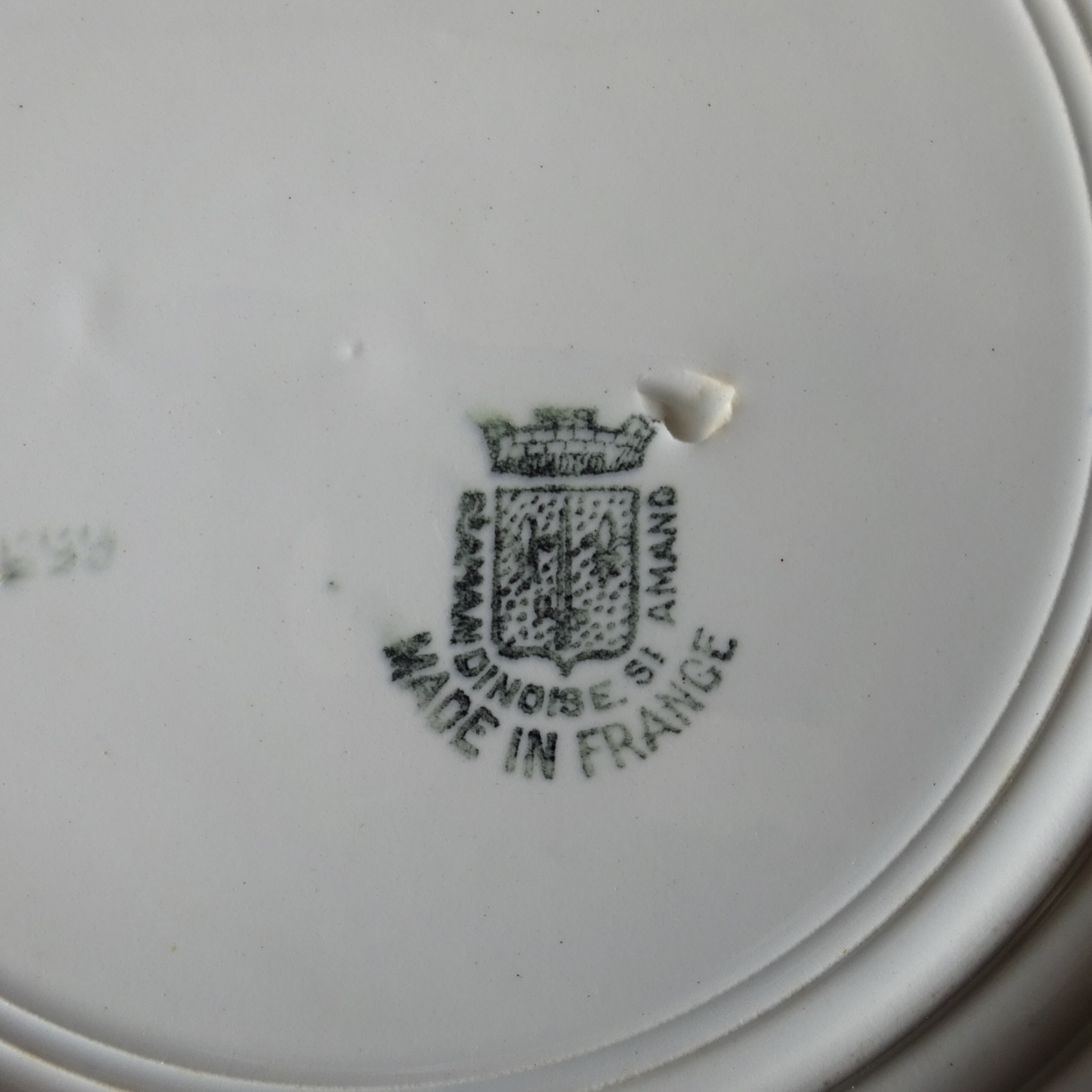 【 Épuisé 】ST AMANDINOISE* décor《floral sur le marli bleu et orange》 ensemble de 2 assiettes plates