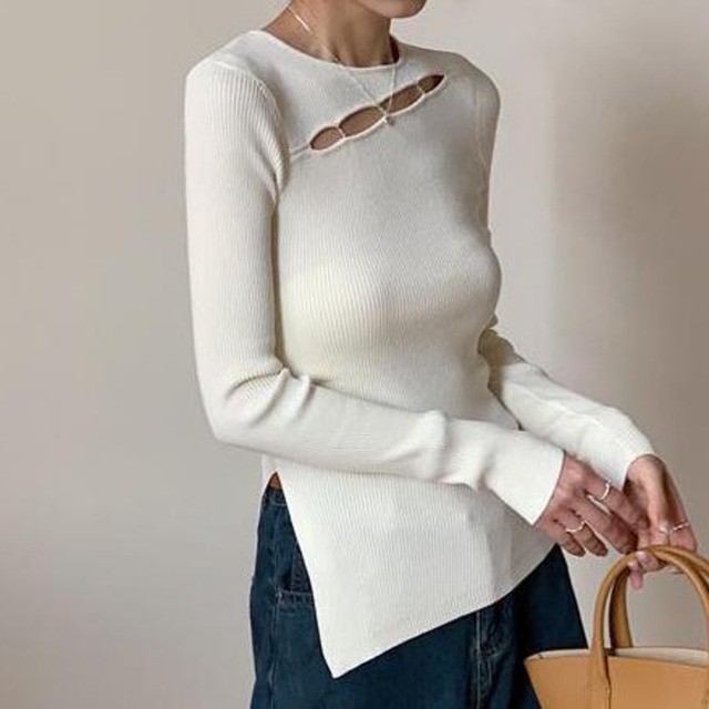 Skin revealing ribbed knit 4 colors　V2136