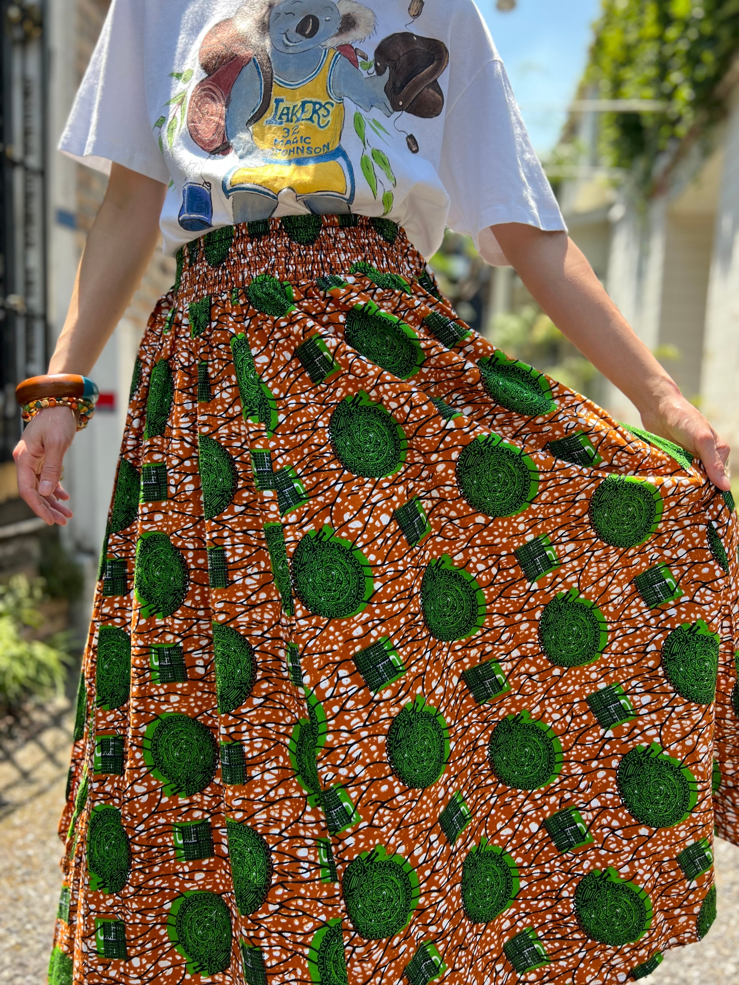 Vintage african batik × katatsumuri print cotton skirt