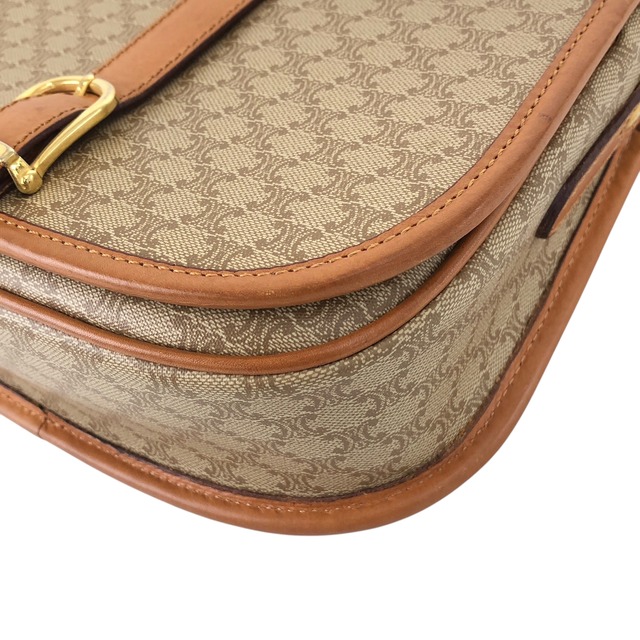 CELINE セリーヌ マカダム ショルダーバッグ ベージュ フロントバックル PVC レザー フラップ vintage ヴィンテージ オールド t3xmcc