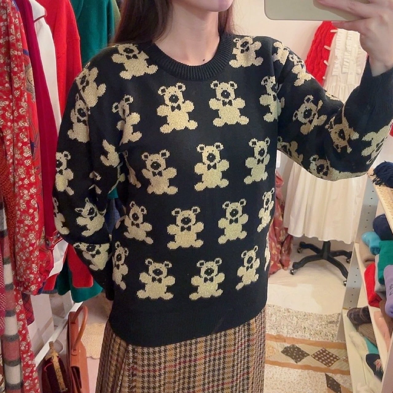 ribbon bear jacquard knit sweater