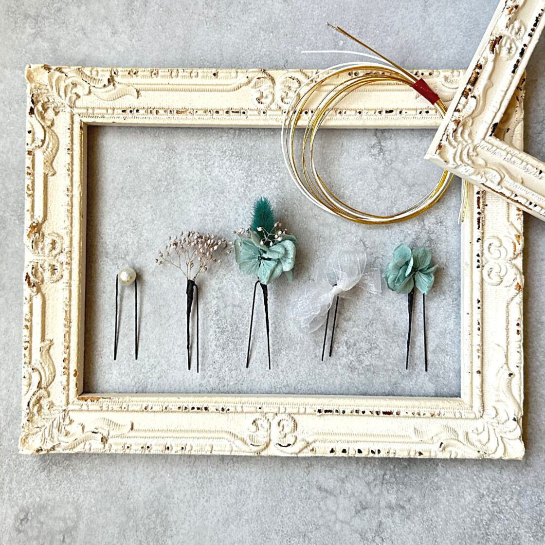 髪飾り 成人式 青 リボン パール ヘアアクセサリー 入学式 花 小さめ