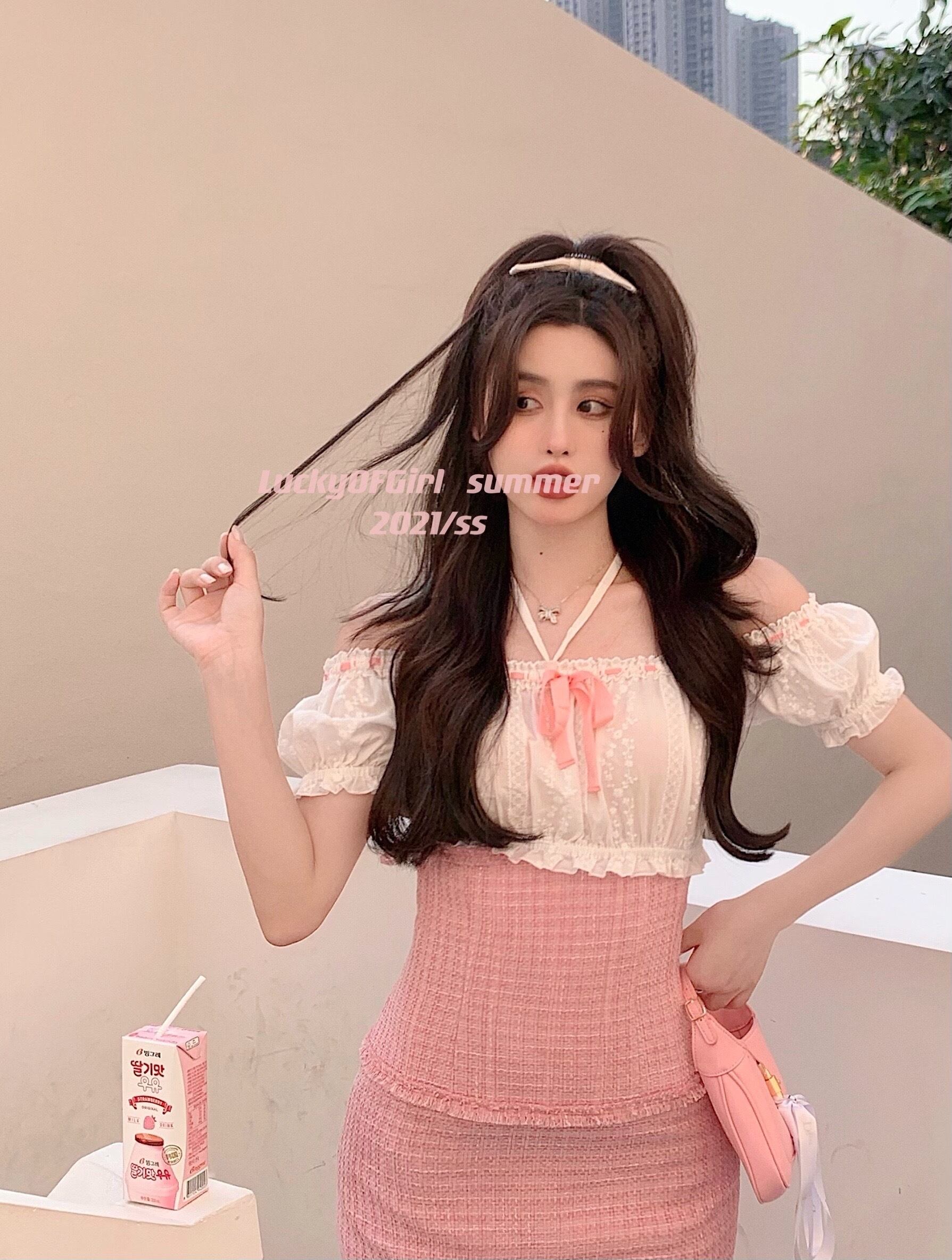 格子柄スカート ハイウェストウェストショートサマー ピンク 大人ガーリー スウィート キュート カジュアル 夏物 ブラックストロベリース19818267444