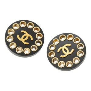 シャネル ココマーク ヴィンテージ ラウンド イヤリング 28 ゴールド ブラック メッキ プラスチック レディース CHANEL 【中古】