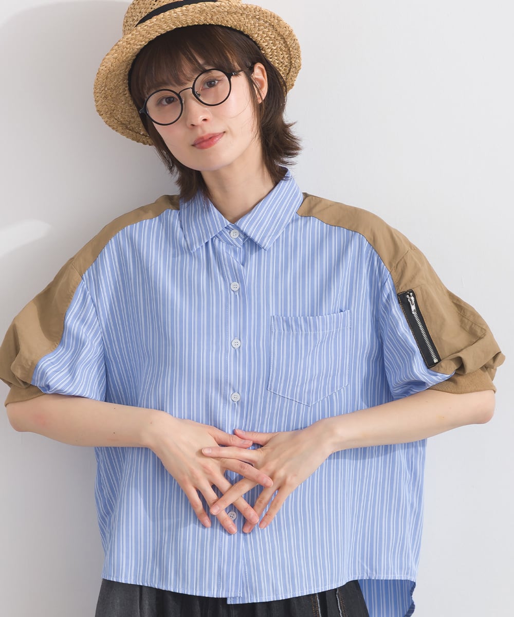 D262112 配色ストライプブラウス / Color Block Stripe Relaxed Blouse