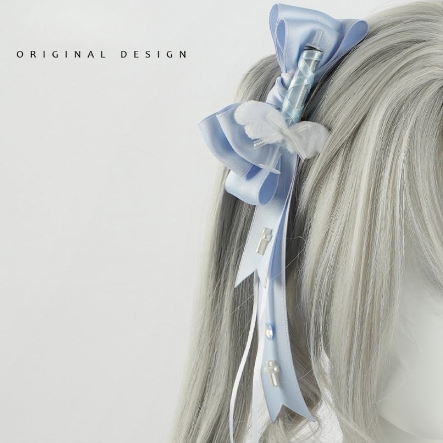 【未使用】 lumignon ルミニョン リボン ヘアクリップ ブルーホワイト レディース lumignon ルミニョン リボン ヘアクリップ ブルーホワイト