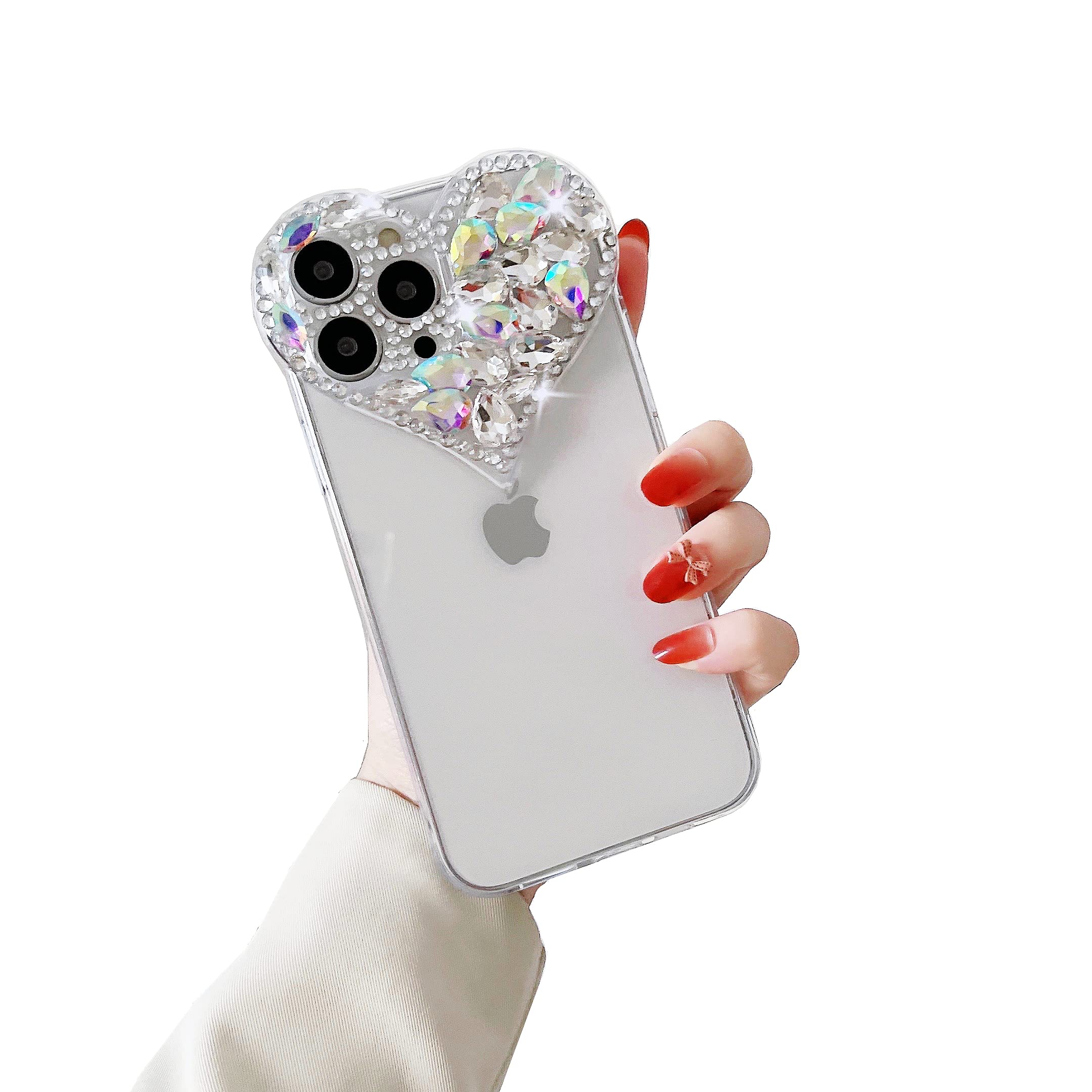 CrazyLemon 適用 iPhone 7 / 8 / SE 第二世代 ケース おしゃれ かわいい ハート デザイン キラキラ ラインストーン 付き カメラ 保護 ソフト シリコーン ケース (for iPhone 7 / 8 / SE 2020 Case Luxury) - クリア