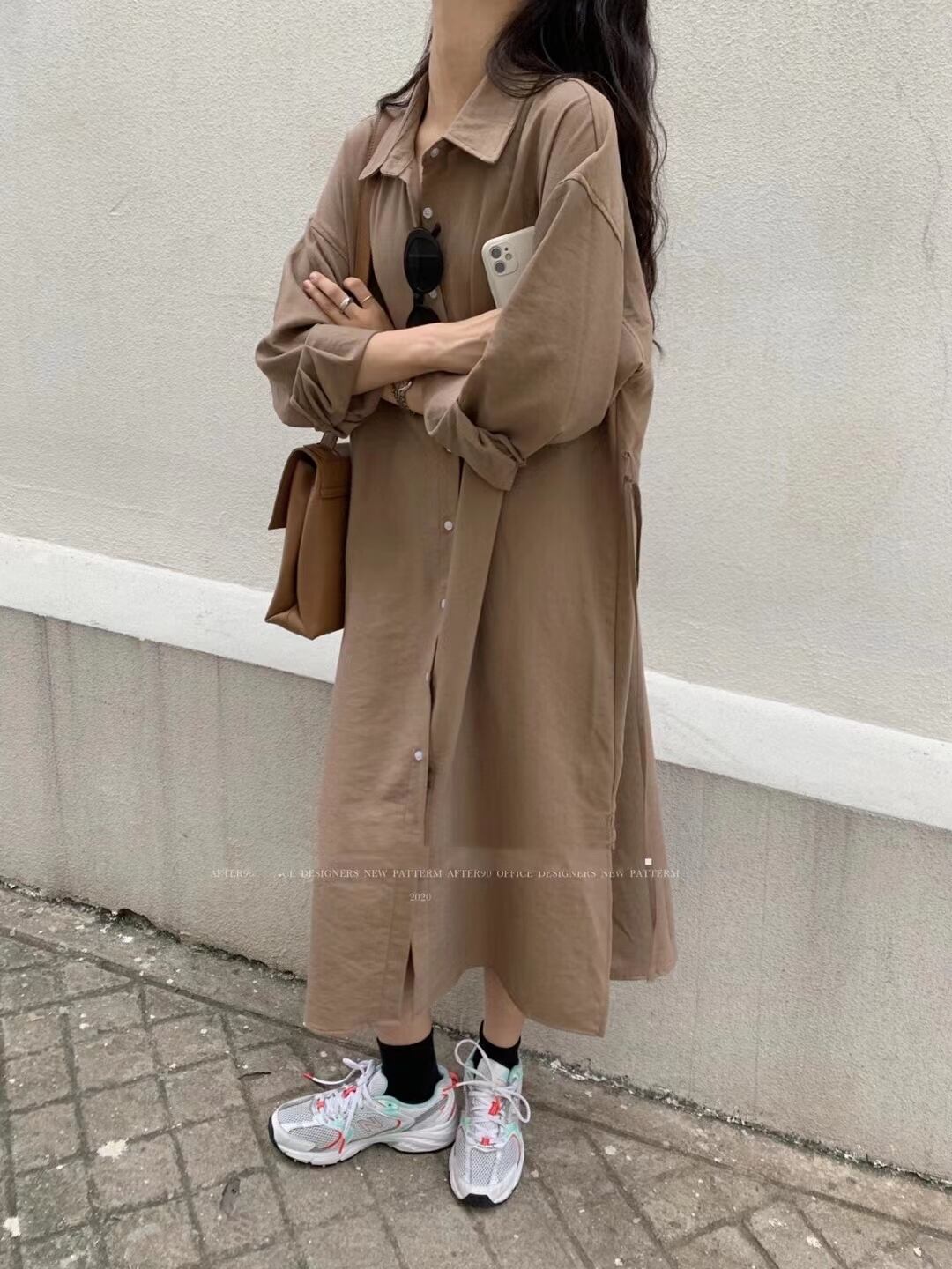 ウエスト紐付き大人シャツワンピース　AJ33167-5087