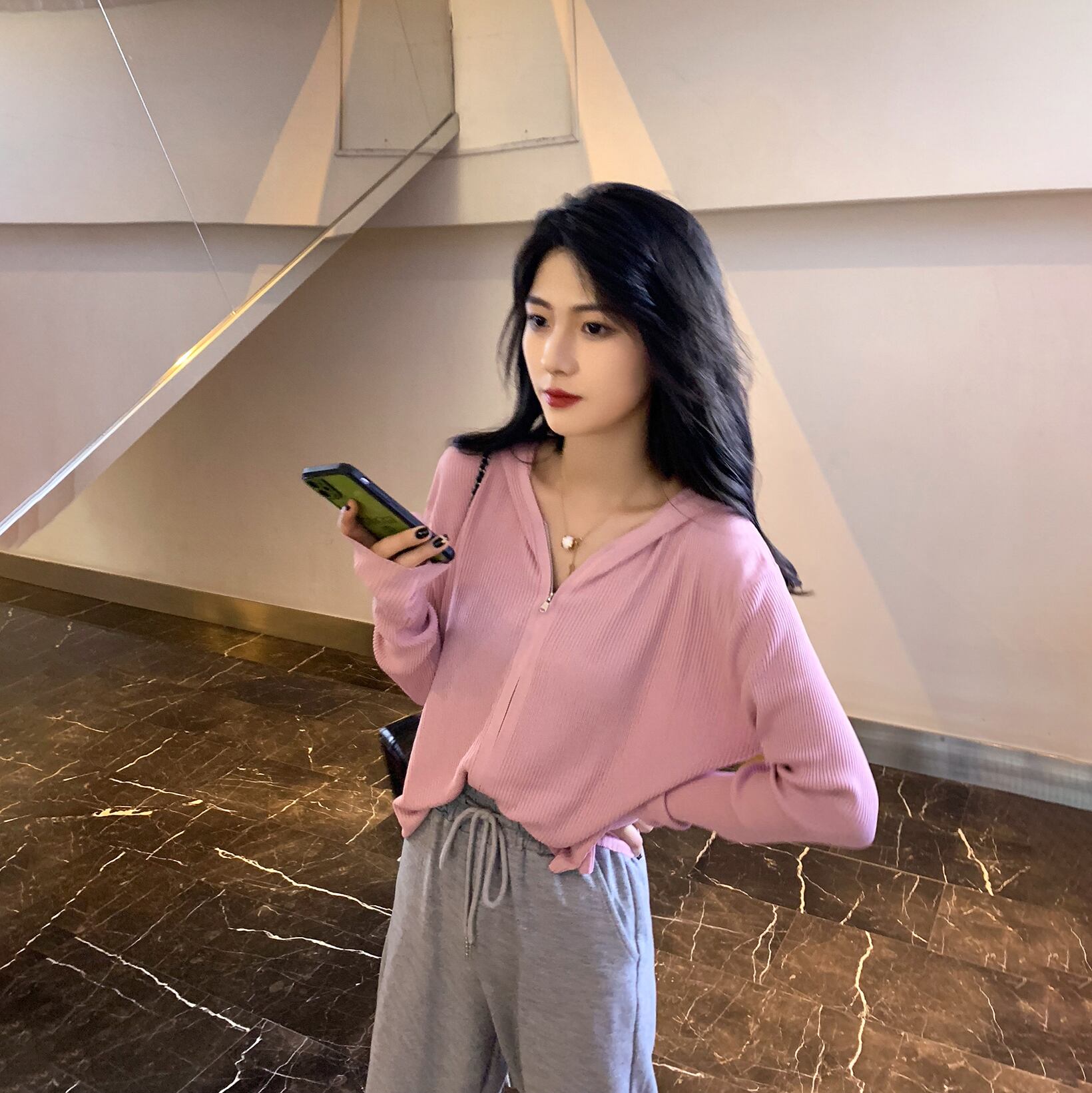 Vネックフード薄手ニットカーディガンスプリングサマースタイルブラウス トップス 春物 夏物 6Du_Shop_Women82233515981