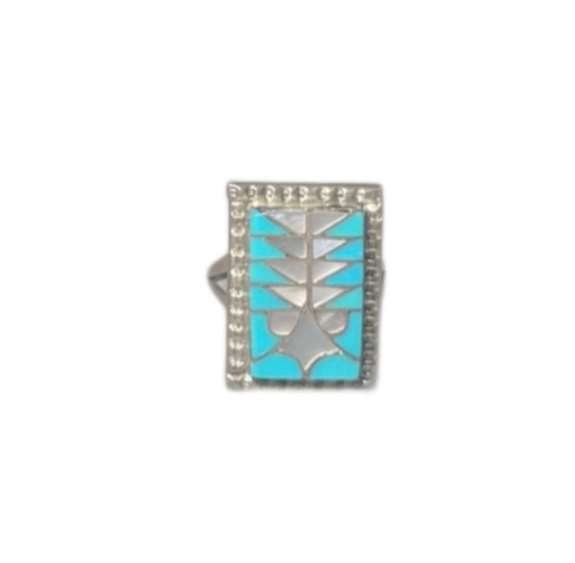 DIANA QUAM inlay siver ring set with turquoise&mother of pearl