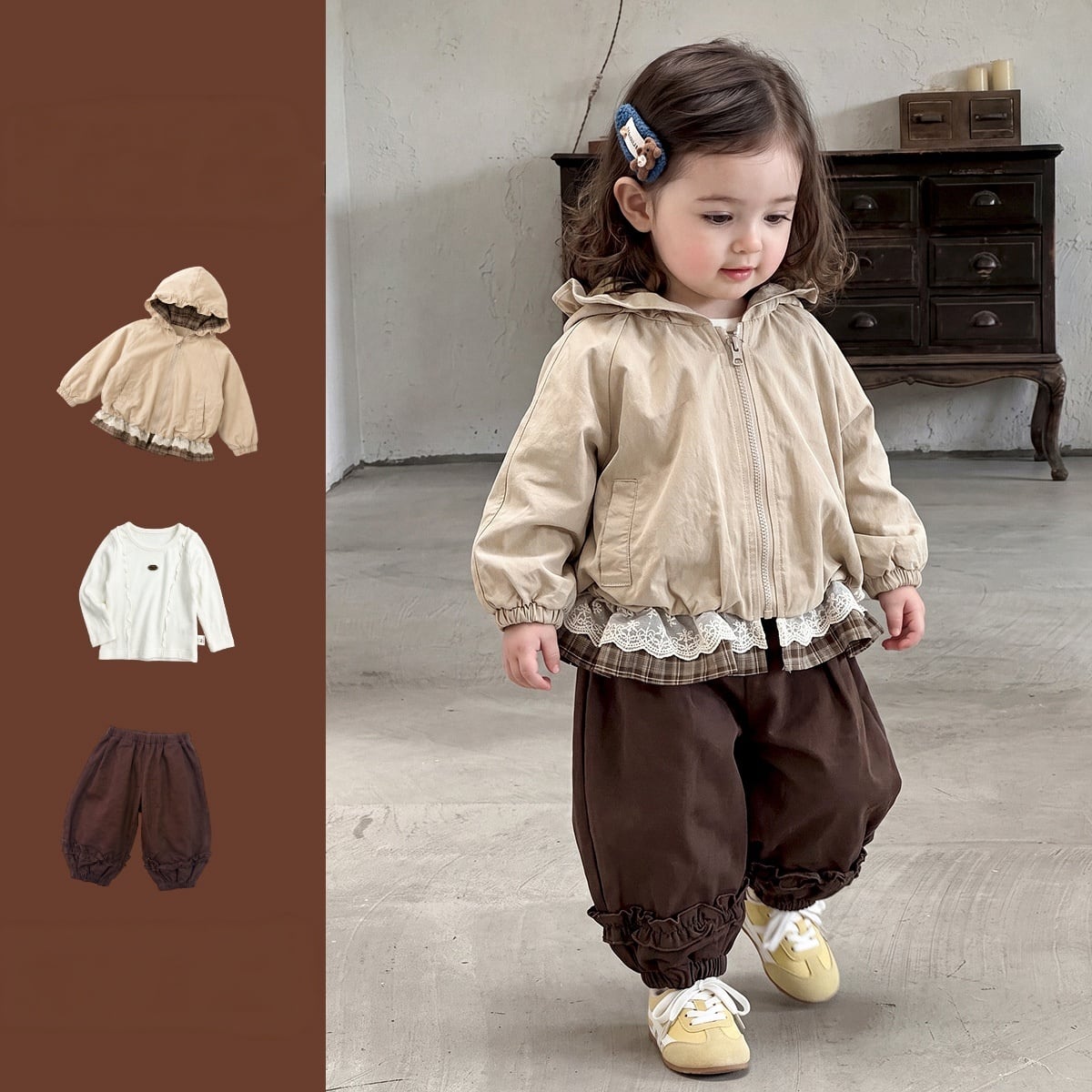 【73-100】秋チェック柄ジャケットセット組み合わせ 女の子コーディネート キッズ