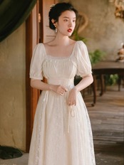 【0057】 Classic Lace White Short Sleeve Dress