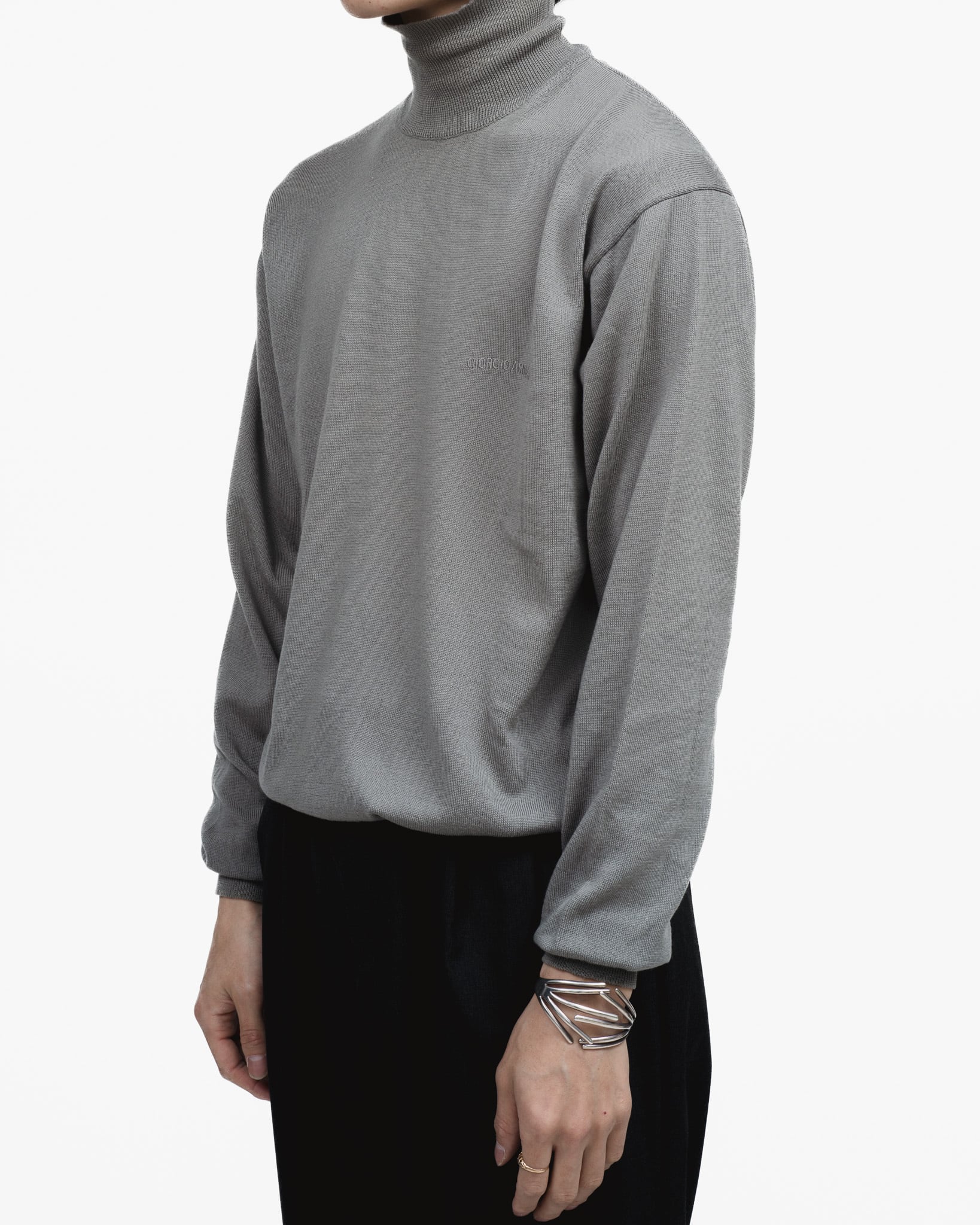 GIORGIO ARMANI 90s ミラノ期 立体 最高級ウール ニット 50 Early 1990's] “GIORGIO ARMANI, LE COLLEZIONI” High Gauge Merino