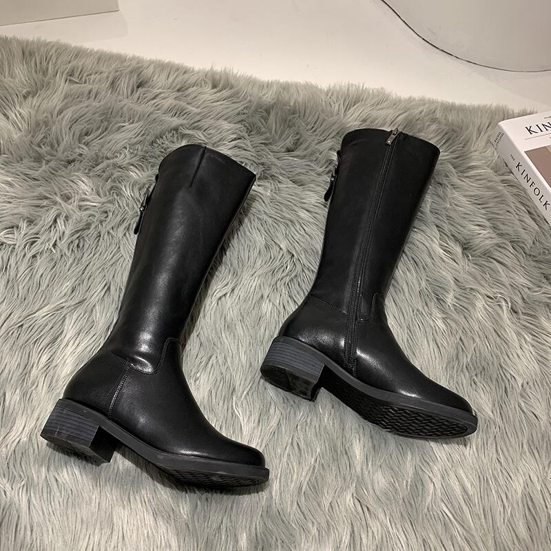 ブーツレッドカジュアルブラックジッパー 靴 シューズ ラウンドトー フェイクシューズ29833193356