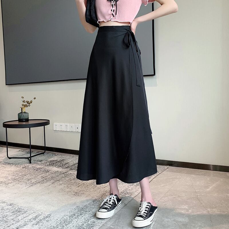 ワンピースブラックスカート サマー薄手ハイウェストウェストAラインロング 夏物 試着室91505965005