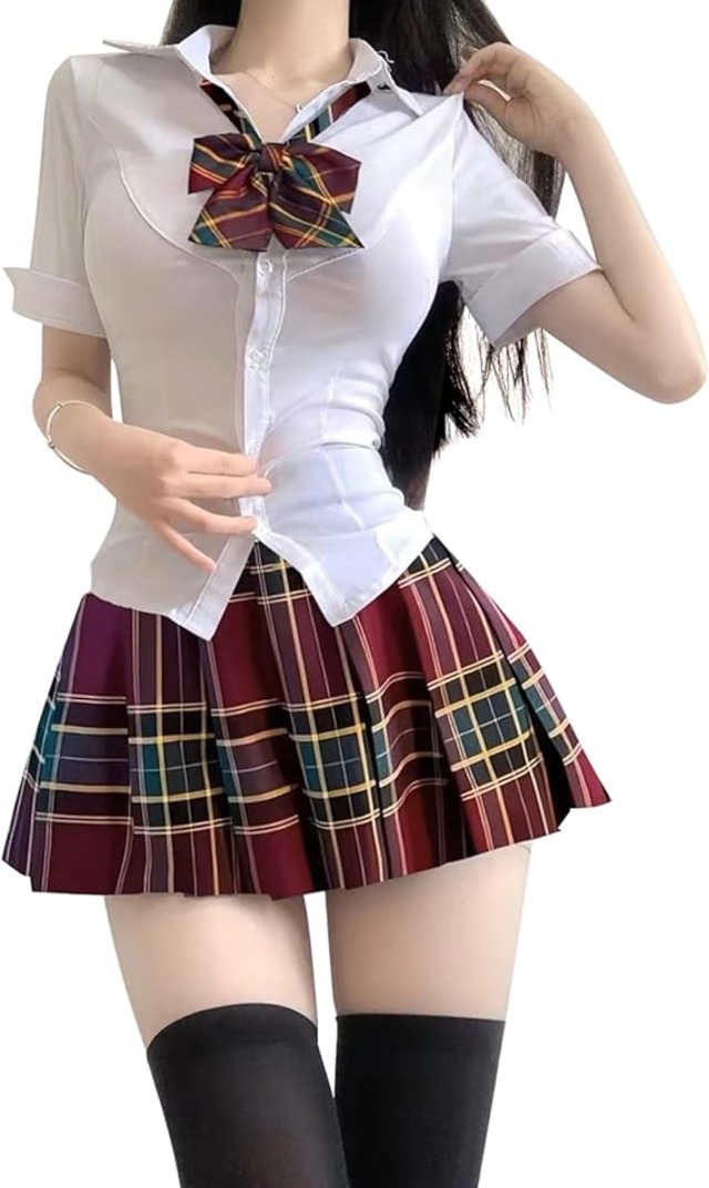 QOOLY?] コスプレ 制服 セット 女子高生 制服 3点セット シャツ リボン  