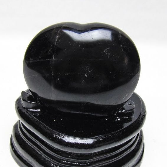 モリオン 置物 ハート 黒水晶 一点物 台座付属 145-2096