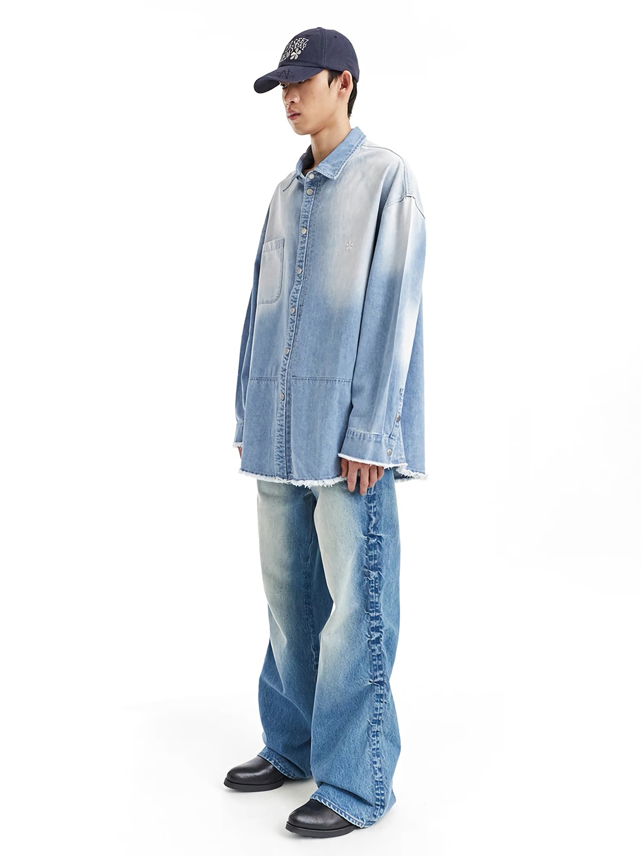 NeverSeez Washed Side-Pleat Flare Jeans