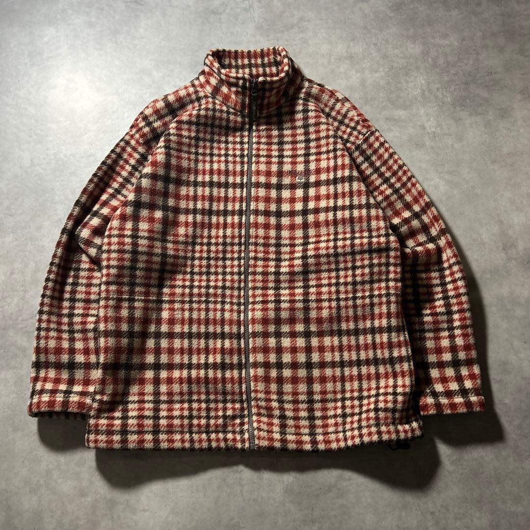ヴィンテージ ジップアップ チェック フリース レトロ ボア ジャケット