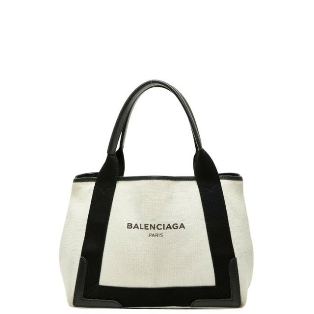 バレンシアガ ネイビーカバス S ハンドバッグ トートバッグ 339933 ホワイト ブラック キャンバス レザー レディース BALENCIAGA 【中古】