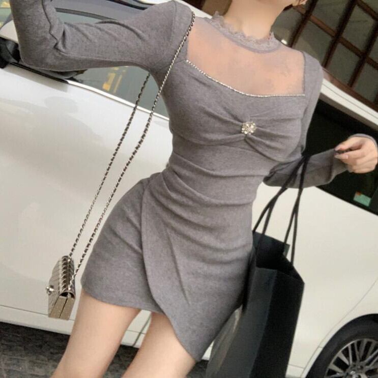 【dress】レース切り替えニットワンピース M27692