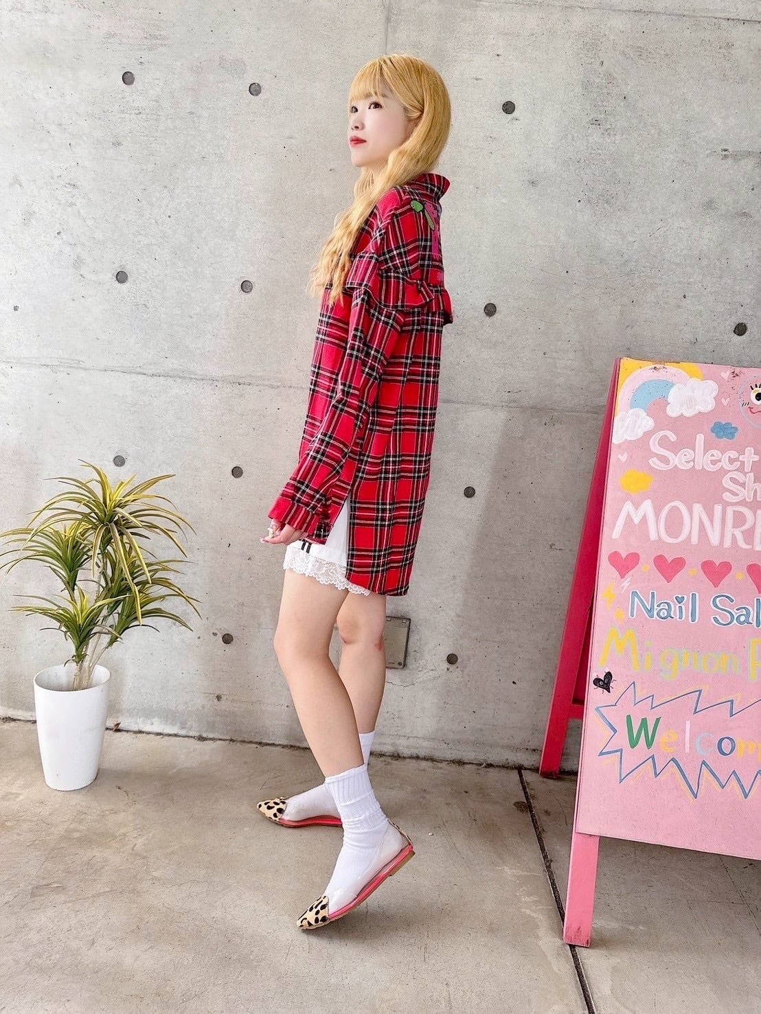 Redタータンチェックシャツ/韓国/レディースファッション/可愛い