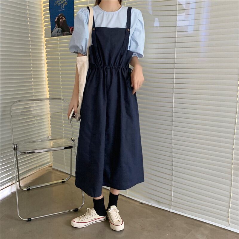 2color サロペットワンピース キャミワンピ サロペットスカート ウエスト調節可 Qrea Style プチプラ 韓国ファッション