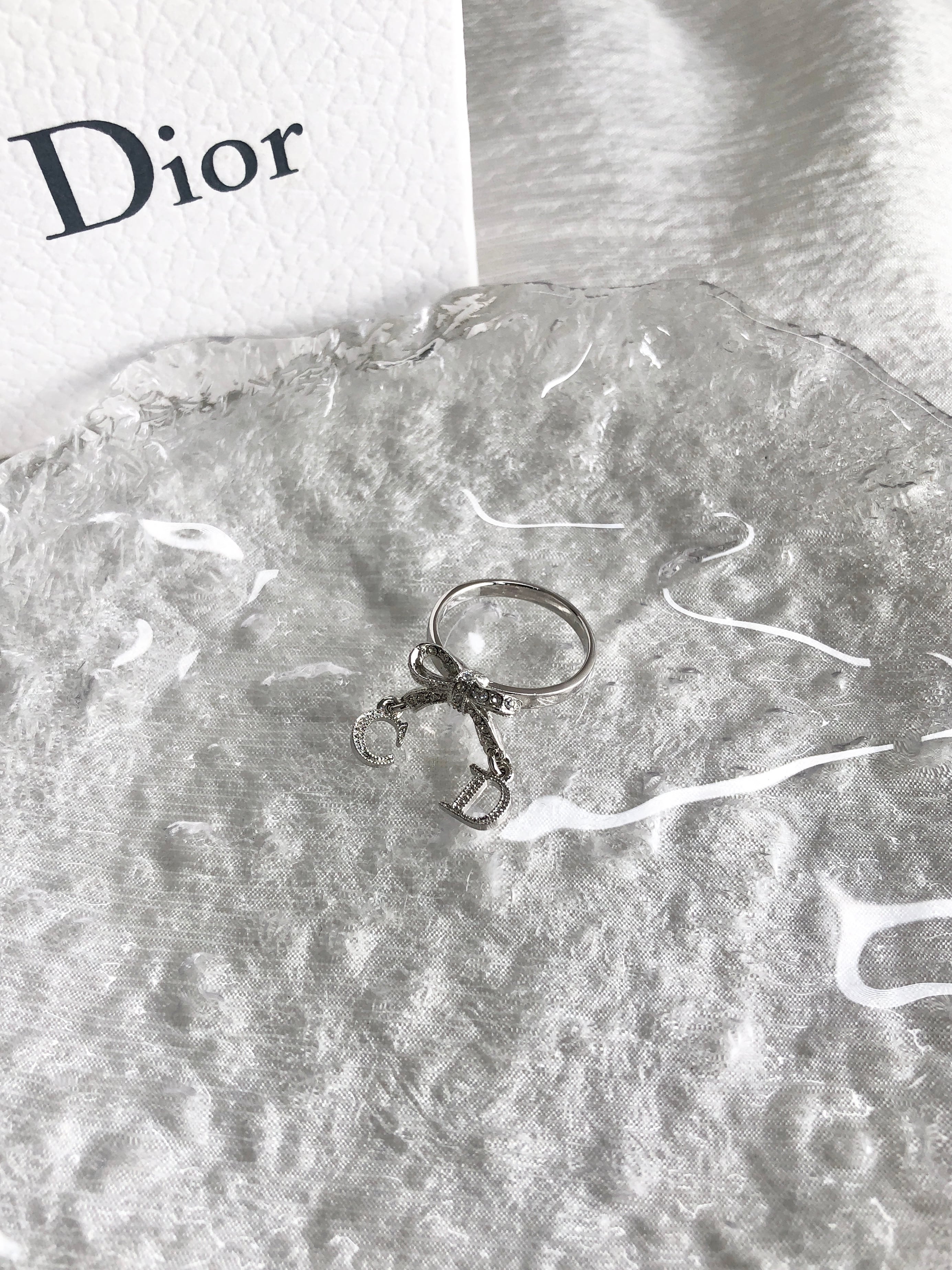 Christian Dior クリスチャン ディオール 指輪 シルバー CD リボン ラインストーン リング vintage ヴィンテージ オールド kjtyg5