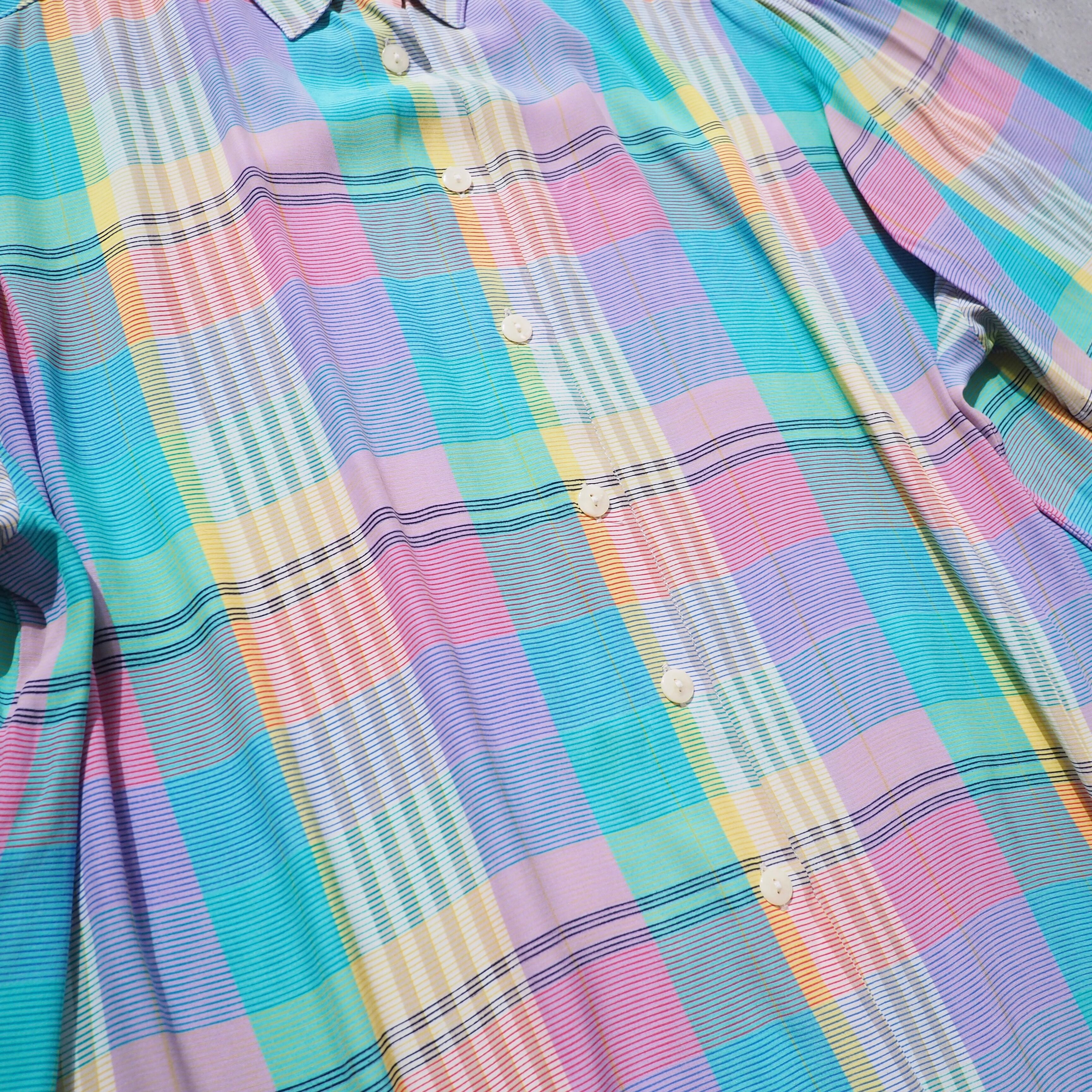 1980 - 90s " Made in Austria " Pastel check Color vintage Drape loose SS shirt