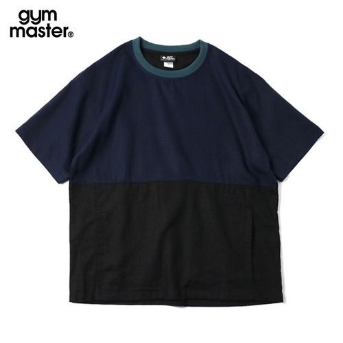gym master ジムマスター 麻レーヨン クルーネックTシャツ｜清涼感・軽量・ポケット付き｜春夏対応 ナチュラル快適TEE ブラック×ネイビー