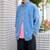 fade blue double pocket plain weave cotton shirt