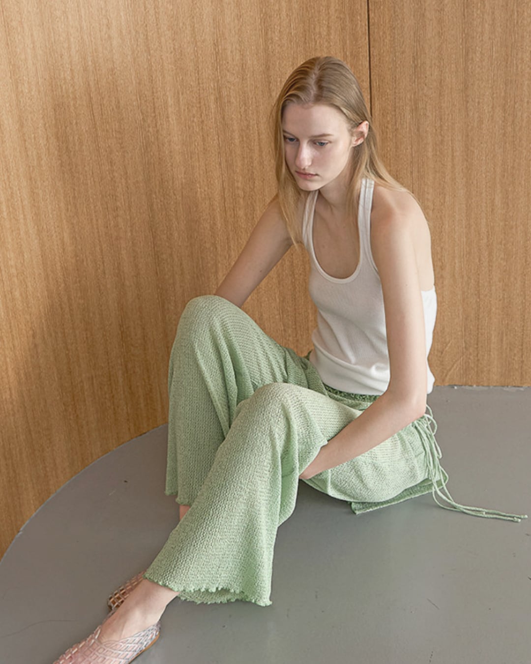 Sheer Knit Layered Wrap Pants