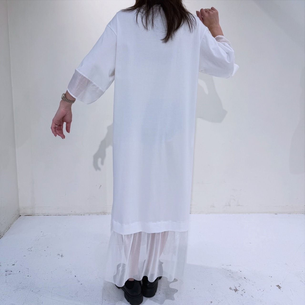 エイミーロウ  Eimee Law 箔プリントタックスリーブワンピース