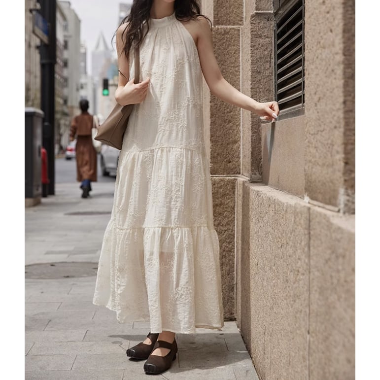 long neck no-sleeve one-piece