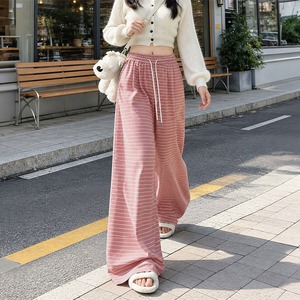 ワイド パンツ レディース 春 夏 秋 韓国 ボーダー ストレート イージー パンツ ウエストゴム ドロスト ゆったり ロング丈 体型カバー リラックス カジュアル ワンマイル ルームウェア 楽ちん [LW-CGP002]