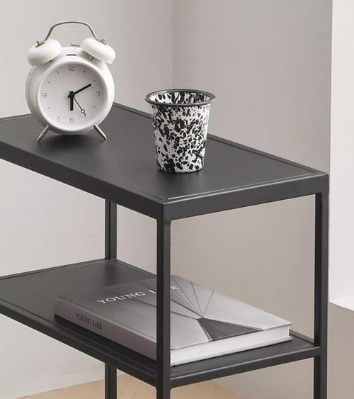 サイドテーブル ナイトテーブル おしゃれ 2段 スリムラック 高さ55cm 幅55cm ベッドサイドテーブル 黒 ステンレス 北欧